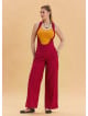 Red Womens Wide Leg Jumpsuit with Zipper Detail and Pockets 4673